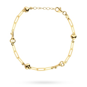Bratara cu Inimioare si Chei cu Zale Impletite- Aur 14k - Img 2
