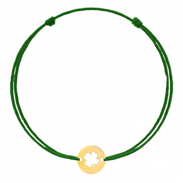 Bratara cu snur + disc decupat trifoi din aur 14k