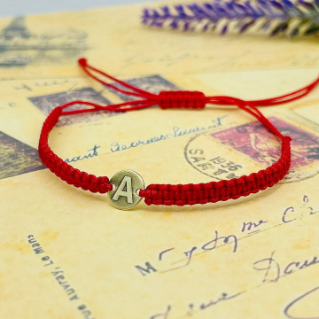 Bratara cu snur si banut 8mm din aur 14k gravat 3D cu orice initiala - Img 2