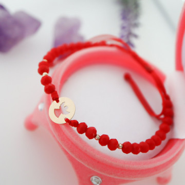 Bratara cu snur si disc ingeras din aur 14k + bilute - Img 4