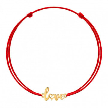 Bratara cu snur si pandantiv LOVE din aur 14k