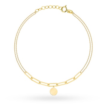 Brățară Eleganță Aur 14K Pe Lanț Dublu Cu Zale Lungi Și Cerc Plin