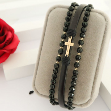 Bratara Onix Cross din AUR 14K si Piele Naturală - Img 5
