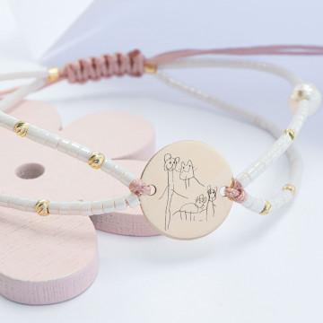 Bratara Primul Desen cu banut 12mm din aur 14k si margele miyuki + 6 bilute - Img 2