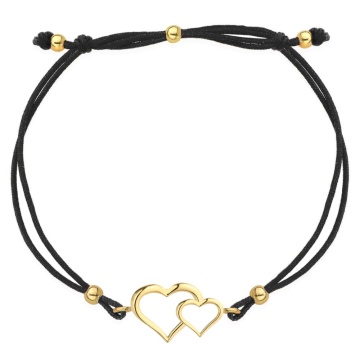 Bratara Snur Neagra cu Inimioare- Aur 14k - Img 2