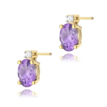Cercei Aur 14K cu Ametist 0.40 ct si Diamante Naturale 0.03 ct Filet cu Protectie