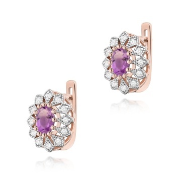 Cercei Aur 14K cu Ametist 0.40 ct si Diamante Naturale 0.21 ct - Img 3