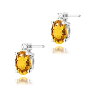 Cercei Aur 14K cu Citrin 0.60 ct si Diamante Naturale 0.03 ct Filet cu Protectie - Img 7