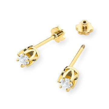 Cercei Aur 14K cu Diamant Natural 0.12 ct Filet cu Protectie - Img 2