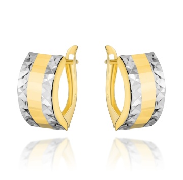 Cercei Aur 14k cu Model Ajurat in Doua Culori - Img 2
