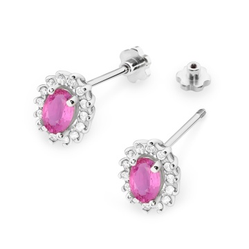 Cercei Aur 14K cu Pink Sapphire 0.50 ct si Diamante Naturale 0.24 ct Filet cu Protectie - Img 4