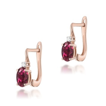 Cercei Aur 14K cu Rhodolite 0.50 ct si Diamante Naturale 0.03 ct - Img 3