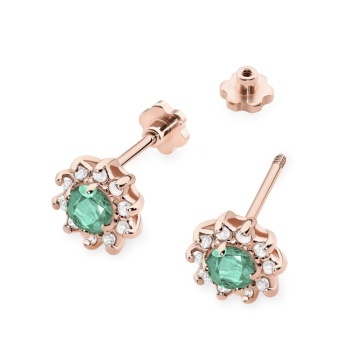 Cercei Aur 14K cu Smarald 0.15 ct si Diamante Naturale 0.17 ct Filet cu Protectie - Img 5