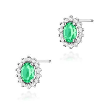 Cercei Aur 14K cu Smarald 0.40 ct si Diamante Naturale 0.24 ct Filet cu Protectie - Img 4