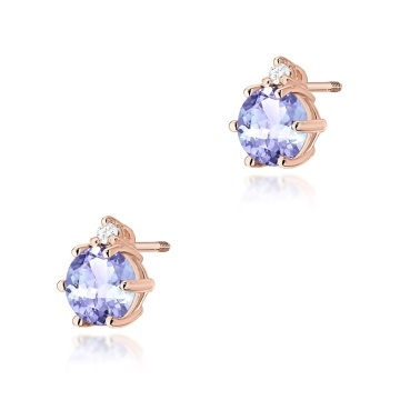 Cercei Aur 14K cu Tanzanit 0.50 ct si Diamante Naturale 0.03 ct Filet cu Protectie - Img 3