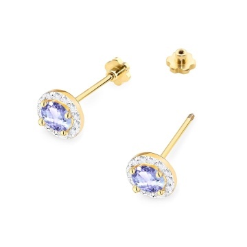 Cercei Aur 14K cu Tanzanit 0.50 ct si Diamante Naturale 0.24 ct Filet cu Protectie - Img 2