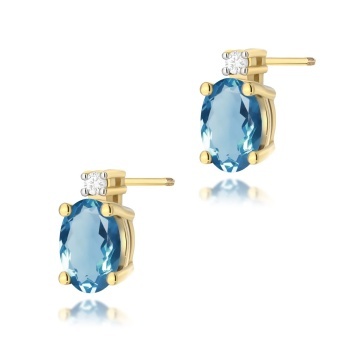 Cercei Aur 14K cu Topaz London Blue 0.50 ct si Diamante Naturale 0.03 ct Filet cu Protectie