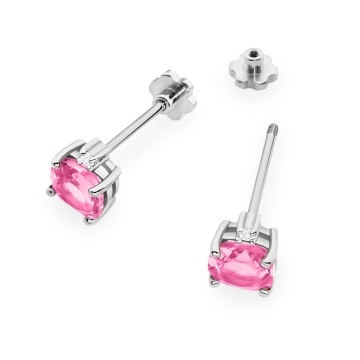 Cercei Aur 14K cu Topaz Roz 1.10 ct si Diamante Naturale 0.03 ct Filet cu Protectie - Img 8