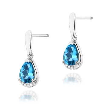 Cercei Aur 14K cu Topaz Swiss 1.40 ct si Diamante Naturale 0.05 ct Filet cu Protectie - Img 3