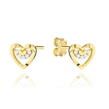 Cercei Aur 14K Inimi Fațetate Decorate cu Zirconiu