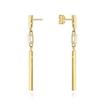 Cercei Aur 14K Pendulari cu Cristal Alb - Eleganță Atemporală