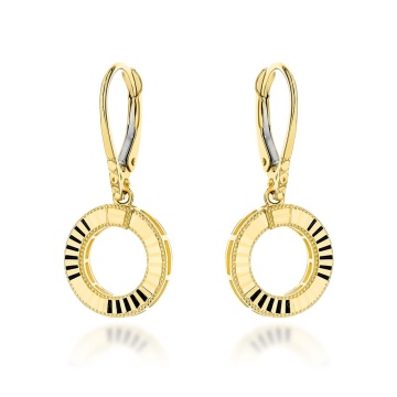 Cercei Aur Galben 14K, Model Rotund, Diamantat