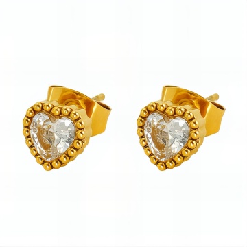 Cercei Crystal cu Inimioare din Inox placati cu AUR 18K