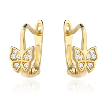 Cercei Fluture cu Inchizatoare englezeasca din Aur 14k cu Zirconi - Img 2