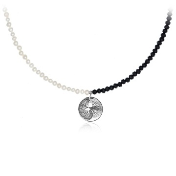 Colier Copacul Yin si Yang din Argint 925 si Perle de Cultura