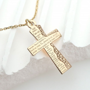 Colier cu cruce Tatal Nostru din aur 14k - Img 5