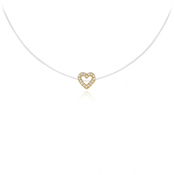 Colier cu fir transparent si Inimioara din AUR 14K cu Cristale