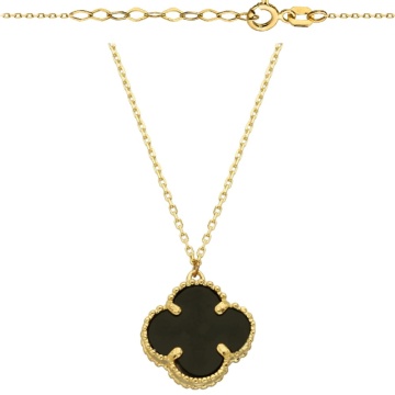 Colier din Aur 14k cu Trifoi Negru - 42cm+3cm - Img 2