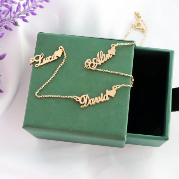 Colier din aur 14k personalizabil cu nume si inimioare - Img 4