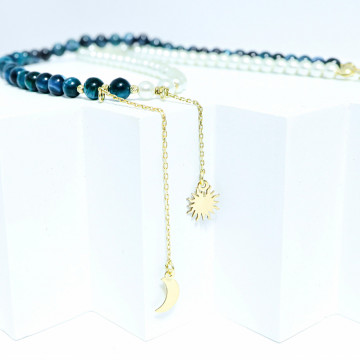 Colier Midnight cu agate, perle și elemente din aur 14K - Img 3
