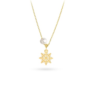 Colier Snow Pearl cu perla de cultură și fulg de nea din aur 14K