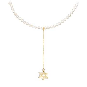 Colier Winter Glow cu Perle de Cultura și fulg de nea din AUR 14K