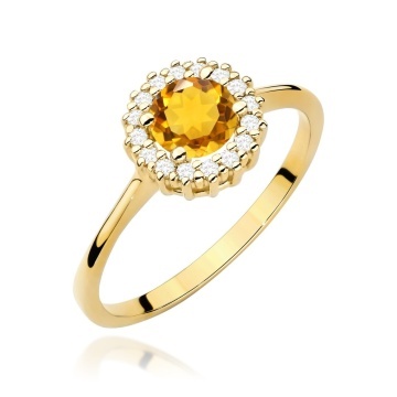 Inel Aur 14K cu Citrin 0.50 ct si Diamante Naturale 0.14 ct