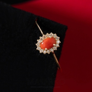 Inel Aur 14K cu Coral 0.20 ct si Diamante Naturale 0.08 ct - Img 10