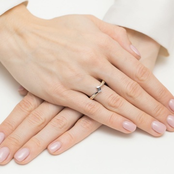 Inel Aur 14K cu Diamante Naturale Albe si Negre 0.15 ct - Img 3