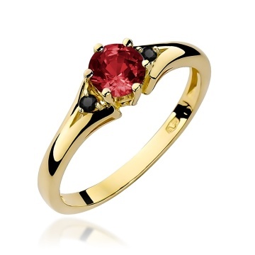 Inel Aur 14K cu Granat 0.60 ct si Diamante Naturale Negre 0.03 ct