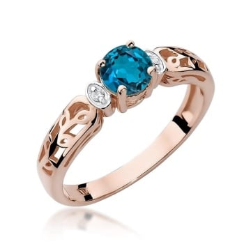 Inel Aur 14K cu Topaz London Blue 0.50 ct si Diamante Naturale 0.02 ct - Img 5