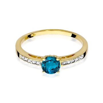 Inel Aur 14K cu Topaz London Blue 0.50 ct si Diamante Naturale 0.05 ct - Img 2