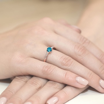 Inel Aur 14K cu Topaz London Blue 0.50 ct si Diamante Naturale 0.05 ct - Img 12