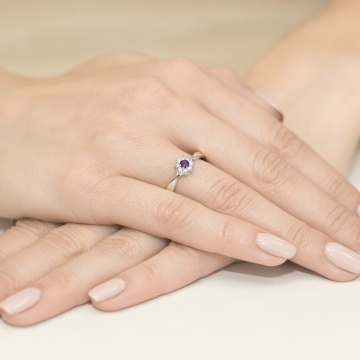 Inel Aur 9K cu Ametist 0.10 ct si Diamante Naturale 0.12 ct - Img 7