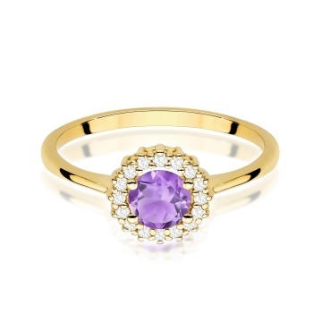 Inel Aur 9K cu Ametist 0.50 ct si Diamante Naturale 0.14 ct - Img 2