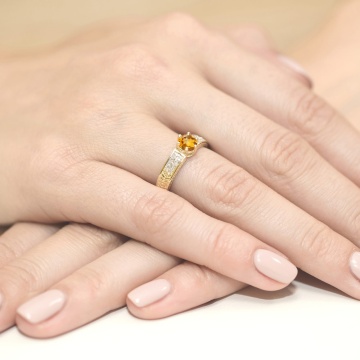 Inel Aur 9K cu Citrin 0.50 ct si Diamante Naturale 0.08 ct - Img 4