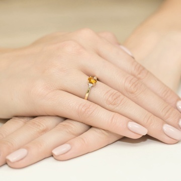 Inel Aur 9K cu Citrin 0.60 ct si Diamante Naturale 0.05 ct - Img 4