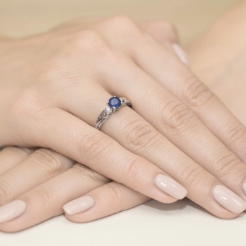Inel Aur 9K cu Safir 0.50 ct si Diamante Naturale 0.02 ct - Img 8