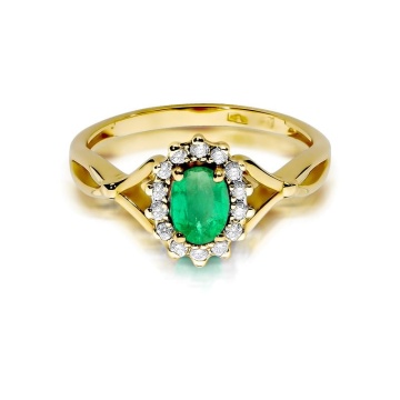 Inel Aur 9K cu Smarald 0.40 ct si Diamante Naturale 0.12 ct - Img 2