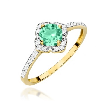 Inel Aur 9K cu Smarald 0.50 ct si Diamante Naturale 0.13 ct - Img 1